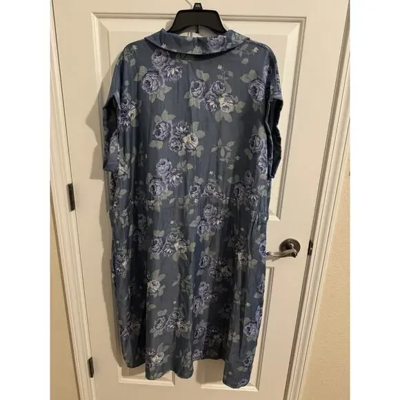 Lularoe New Stacie Shirt Dress Drawstring Button Up Pockets Blue Floral Plus 2XL - Picture 11 of 11